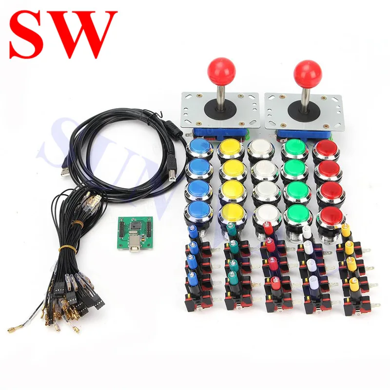 

Arcade game DIY KIT FOR 2 players PC PS/3 2 IN 1 to arcade joystck LED button interface USB 2 player MAME Interface USB to Jamma