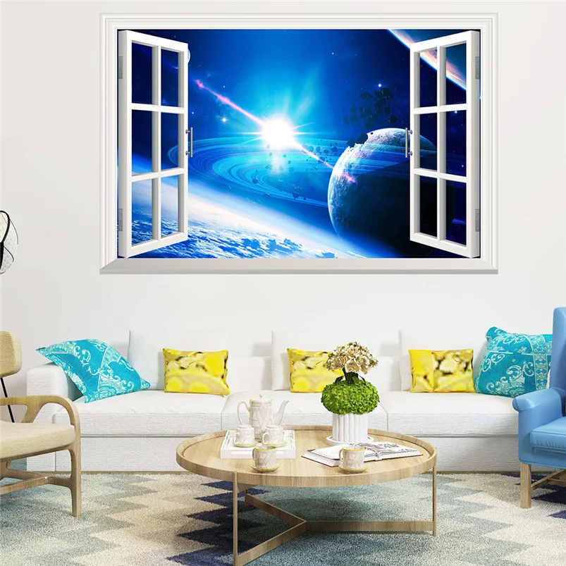 3D Wall Stickers Star Galaxy Space Beach Ship Home Decor Art Fake Window New Wall  Removable Stickers Adesivo De Parede 30MR703