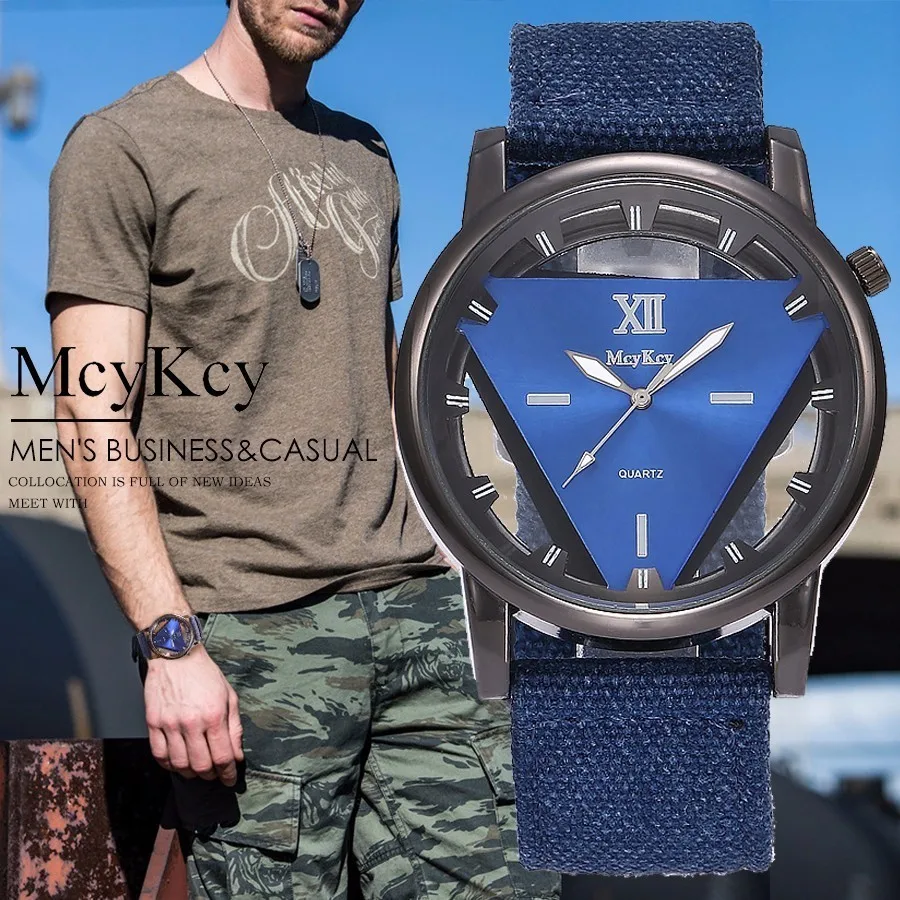 

McyKcy Brand Men Hollow Triangle Watches Luxury Army Military Watches Clock Male Quartz Watch Relogio Masculino Hot