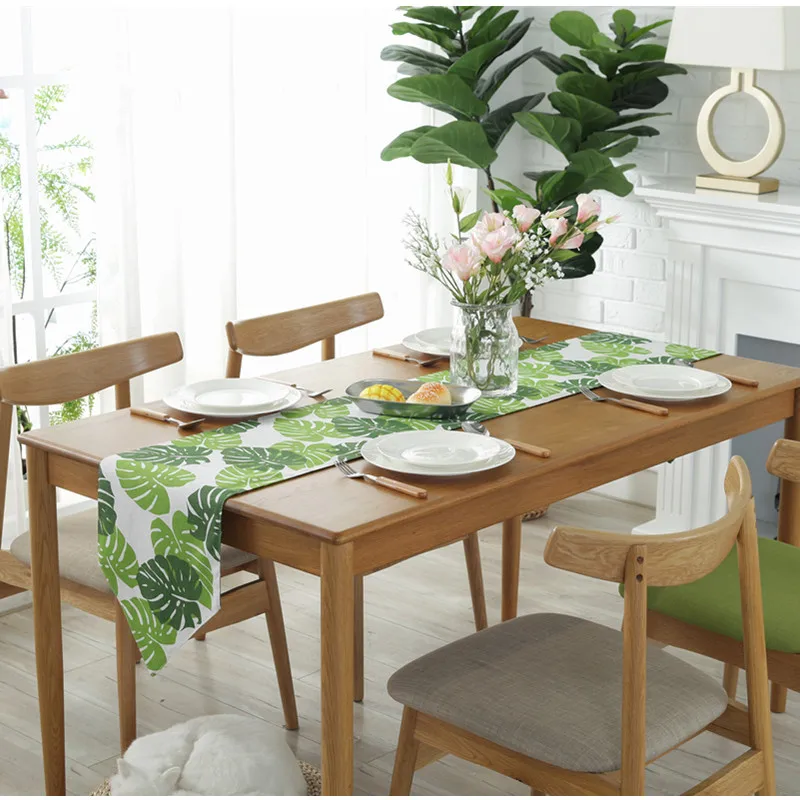 Cotton Green Leaf Table Runner