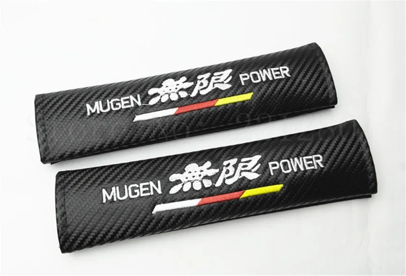 

2Pcs Mugen Power Carbon Fiber Car Seat Belt Shoulder Pad Seat Belt Cover Cushions Black