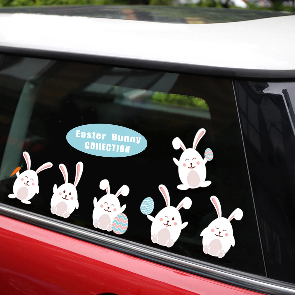 

New Removable & Reusable Sticker For HAPPY EASTER Bunny Cute Rabbit Car Stickers and Decals Car Styling Window Creative Stickers