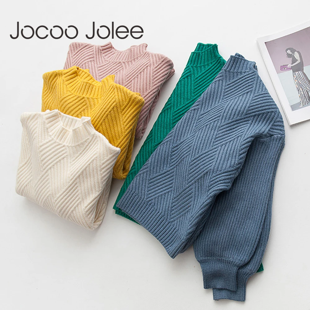 

Jocoo Jolee Oversized Sweater Women Lantern Sleeve Turtleneck Knitted Sweater Cashmere Pullover Jumper Basic Tops Pull Femme