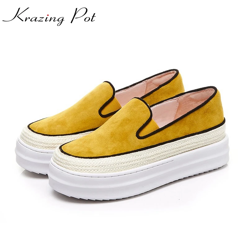 

Krazing Pot full grain leather plus size superstar slip on round toe wedges autumn designer platform causal women increased L69