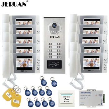 

JERUAN 4.3 inch LCD Video Intercom Doorbell Door Phone Intercom System kit RFID Access Camera for 10 Household Apartment