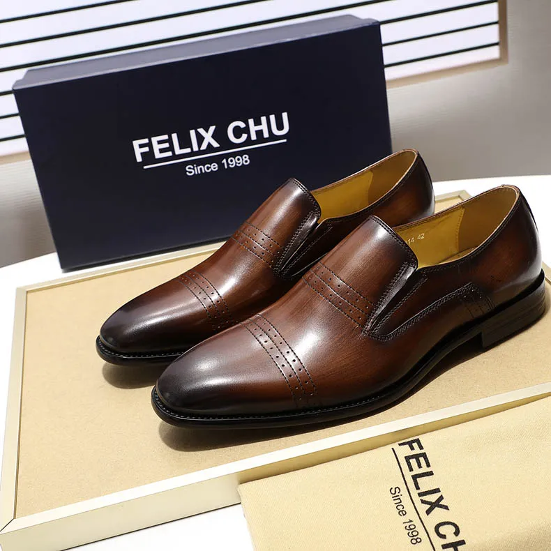 Мужские классические Лоферы FELIX CHU из натуральной кожи; итальянские коричневые и черные свадебные модельные туфли без шнуровки; Мужская обувь в деловом стиле