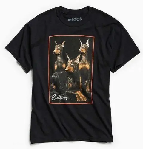 Футболка Migos Culture Doberman новая аутентичная Новинка, мужской повседневный, с буквенной надписью, рубашки с принтом наивысшего качества - Цвет: Черный