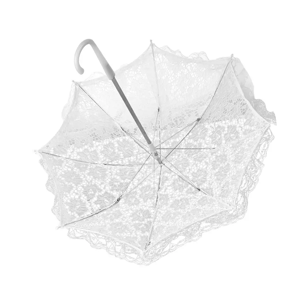 Кружевной свадебный зонтик для девочек, белый декоративный зонтик с вышивкой, винтажный белый кружевной зонтик с длинной ручкой из нержавеющей стали - Цвет: White