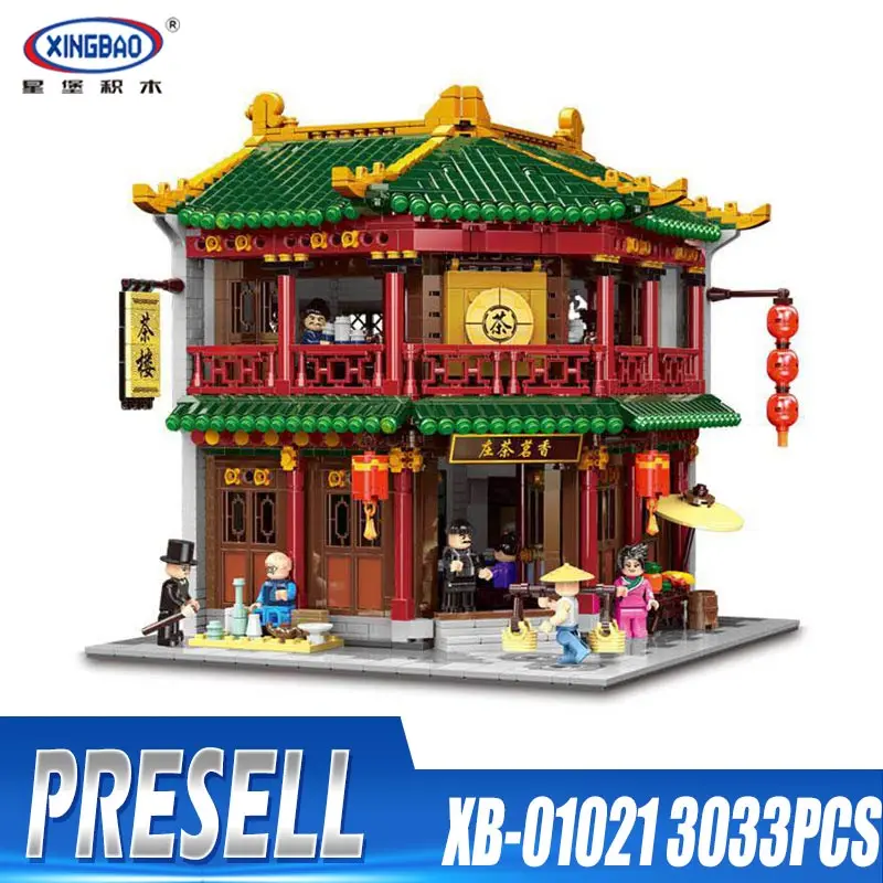 

DHL XINGBAO 01021 3033Pcs Chinese Building Series The Toon Tea House Set Building Blocks Bricks Kids Toys Model Birthday Gifts