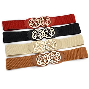Hot Elastic Flower Elastic Womens Slim Waistband Wild Dress Waistband Wide Simple Belt Ladies