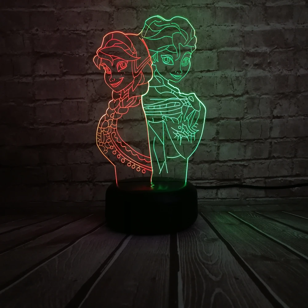3D светильник Эльза Анна Принцесса мультфильм Fiugre микс разноцветных светодиодный ночник детские игрушки Настольные сенсорный Lampara креативный день рождения