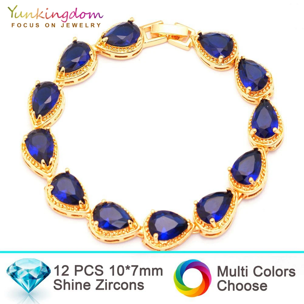 

Yunkingdom super luxury brand Bracelets&Bangles for women inlay water drop zircon wedding Jewelry gold color Bracelet