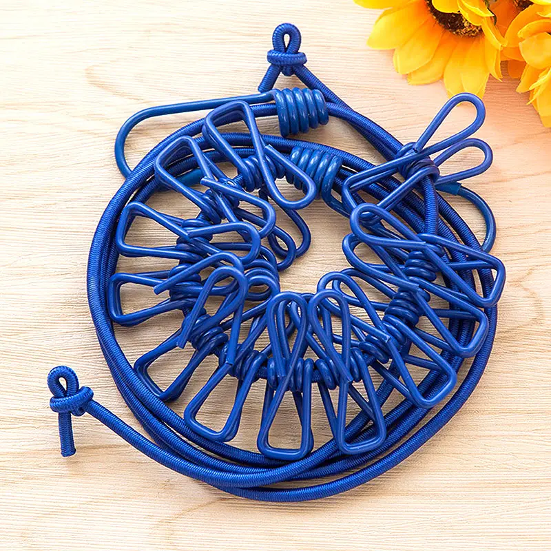 

Portable Outdoor Windproof Clothesline Hanger Drying Rack Clothes Hanging Rope Line with 12 Clips FPing