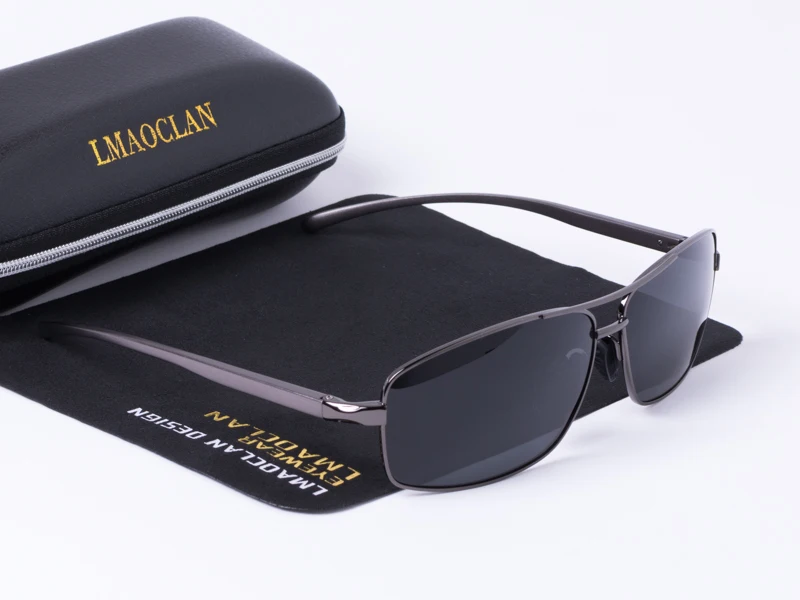 LMAOCLAN брендовые поляризованные золотые солнцезащитные очки из алюминия и магния, мужские классические квадратные очки UV400, очки для вождения - Цвет линз: Серый