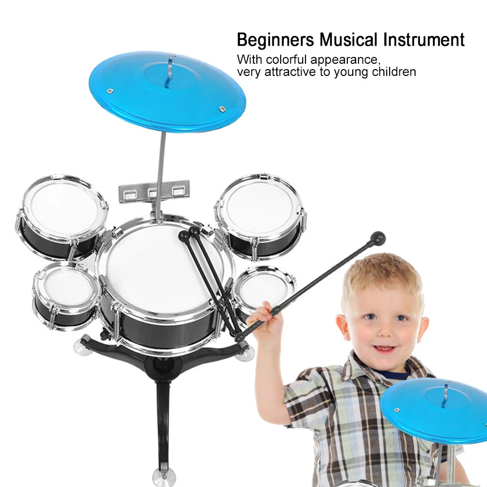 Набор детских барабанов, 5 шт. в комплекте, тарелки, размер 59x38 см, серебряные новые барабанные Музыкальные инструменты играть в обучение