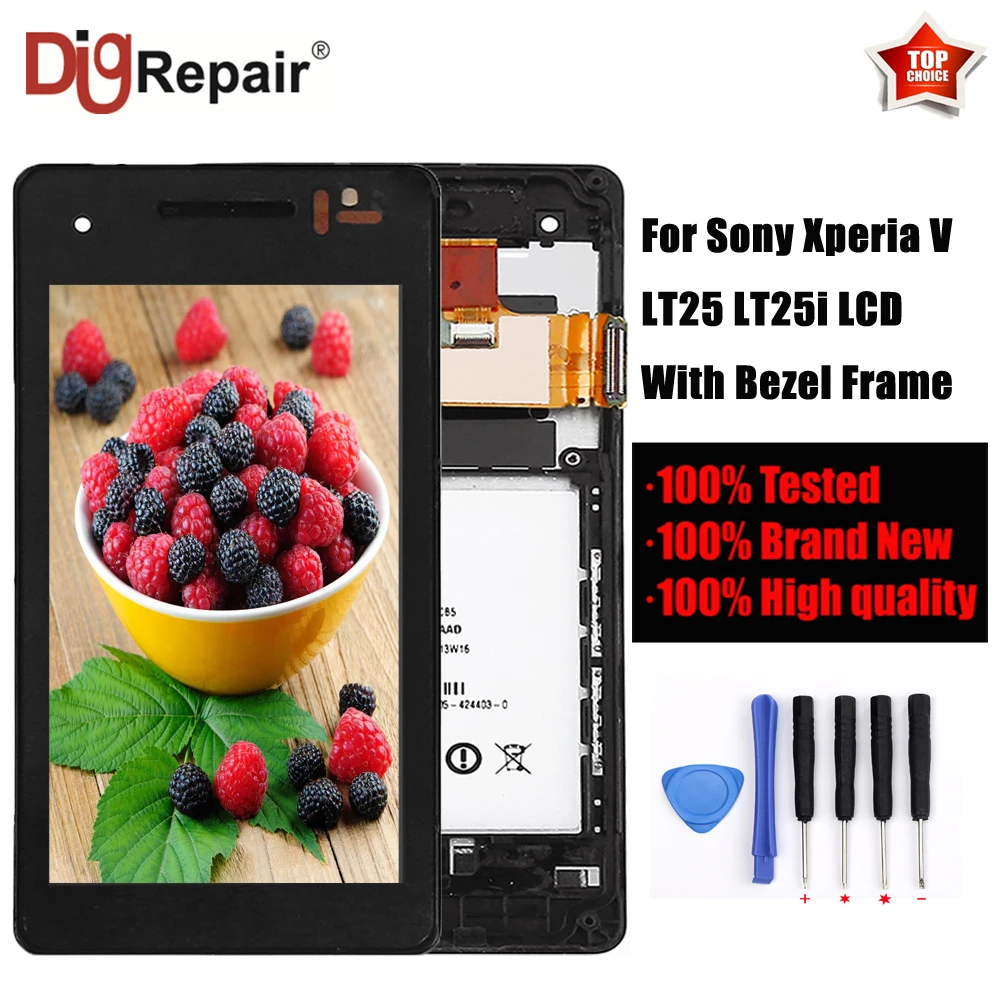 Black For Sony Xperia V LT25 LT25i LCD Display Digitizer Touch Screen Full Assembly Repair Parts With Frame+Tools Free Shipping | Мобильные