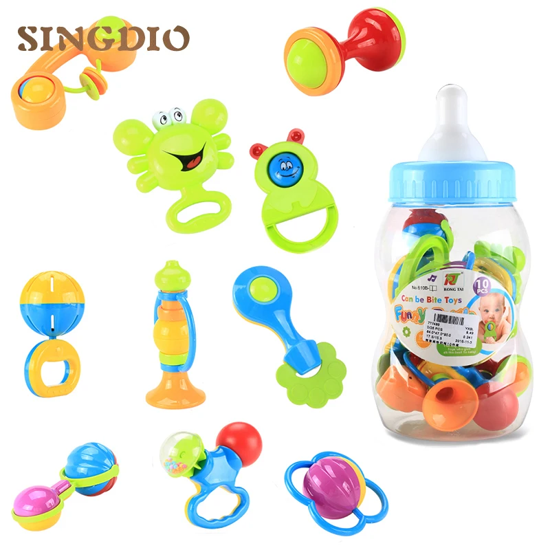 10Pcs/set Baby safe Rattles Infant mobiles musical Hand Shake Bell Ring