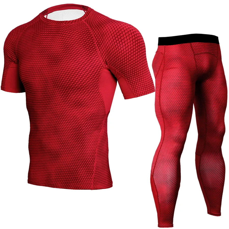 ММА Dry Fit Compression спортивный костюм Для мужчин Фитнес Колготки для новорождённых Рубашки с короткими рукавами комплект тренажерные залы Crossfit