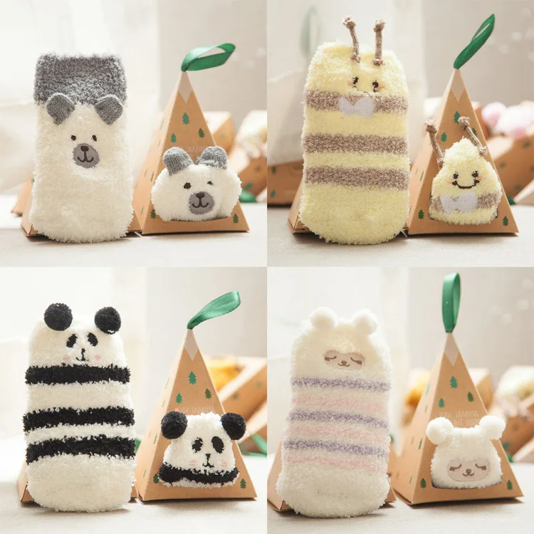 

2166Y Children cartoon coral pile socks embroidered animal towel socks silicone antiskid baby socks half-side floor socks