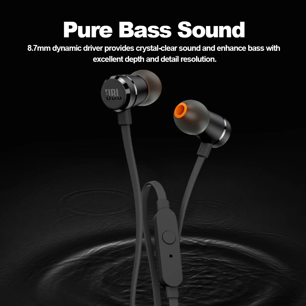 Original JBL Tune 290 3 5mm Wired Earphones T290 Stereo Music Sports Pure Bass Headset Button Remote Hands free Call with Mic