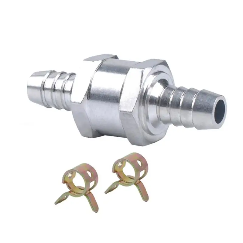 

Aluminum Alloy Fuel One Way Check Valve for Carb with 2pcs Spring Hose Clamps