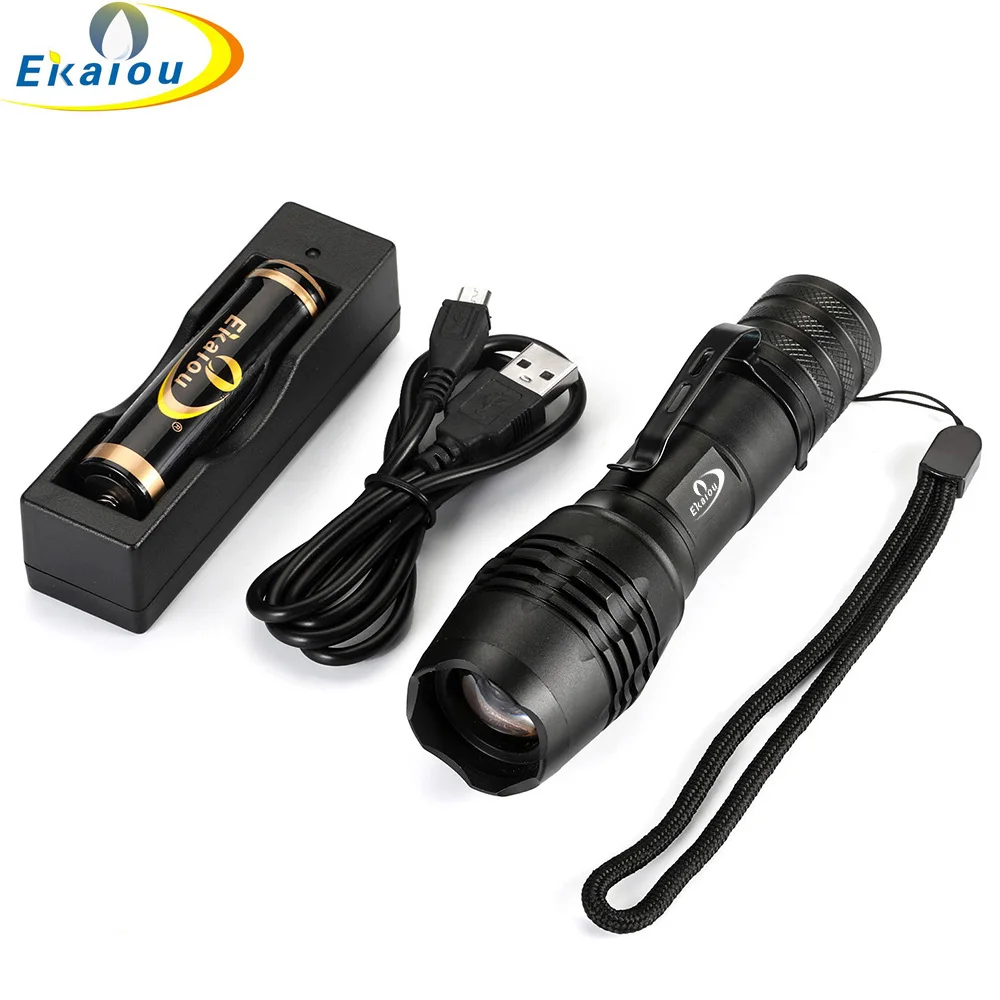 

new Super Bright LED Flashlight Zoom Waterproof torch 6000 lumens XML T6 18650 Tactical Flashlight