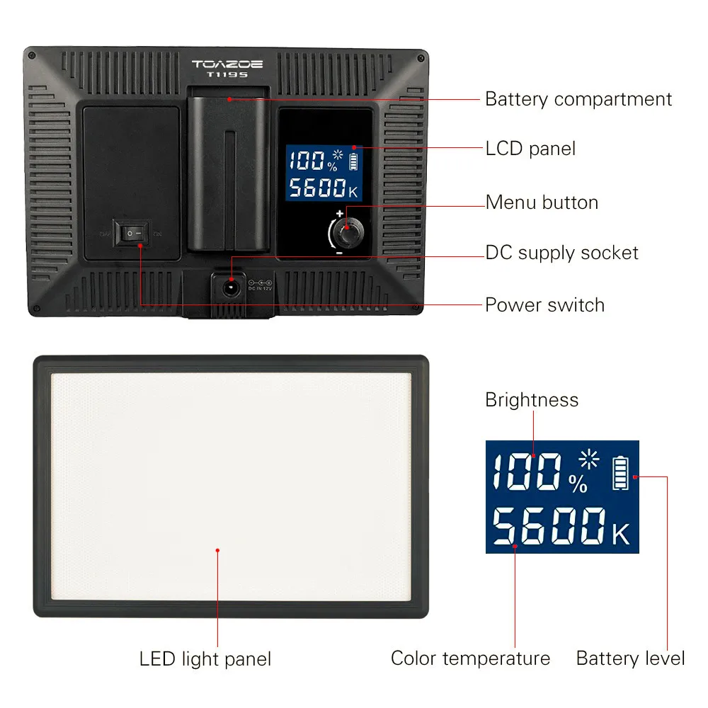 TOAZOE T119S светодиодный свет ультра-тонкий ЖК-дисплей двухцветный Диммируемый студийный светодиодный светильник Панель CRI95+ для камеры DV видеокамера