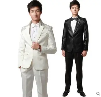 

Chorus clothes men Sequins suits designs stage costumes for singers jacket men blazer dance star style dress white stand collar