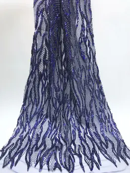 

2019 African Net Lace Fabric, High Quality Elegant Royal Blue Nigerian Wedding Lace Fabrics 5Yards Sequins French Tulle lace