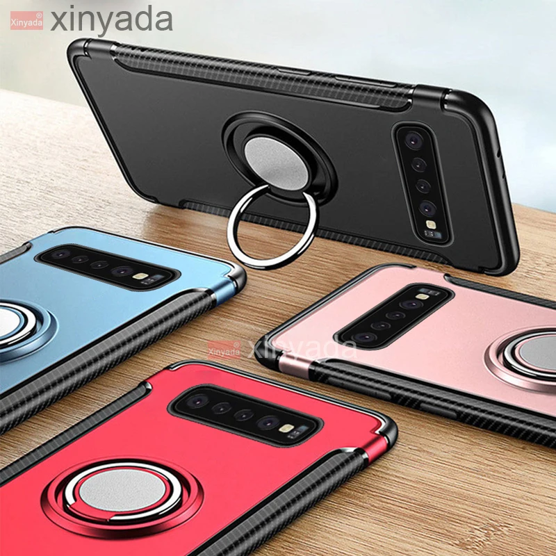 

luxury 360 Rotating metal Magnetic Silicone PC Ring Case For Samsung Galaxy S10 Plus S10e S9 Note 9 Cover magnet holder armor