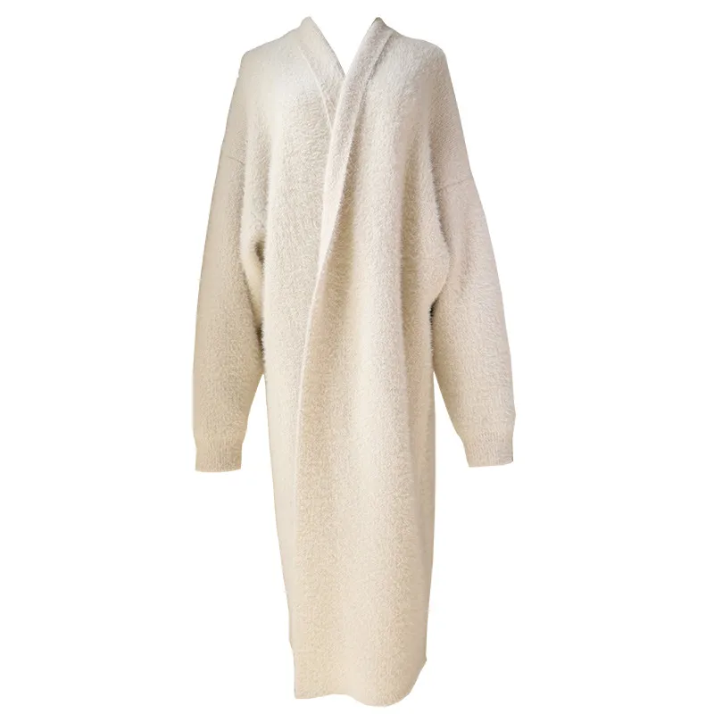 faux mink velvet loose women's knitted cardigan