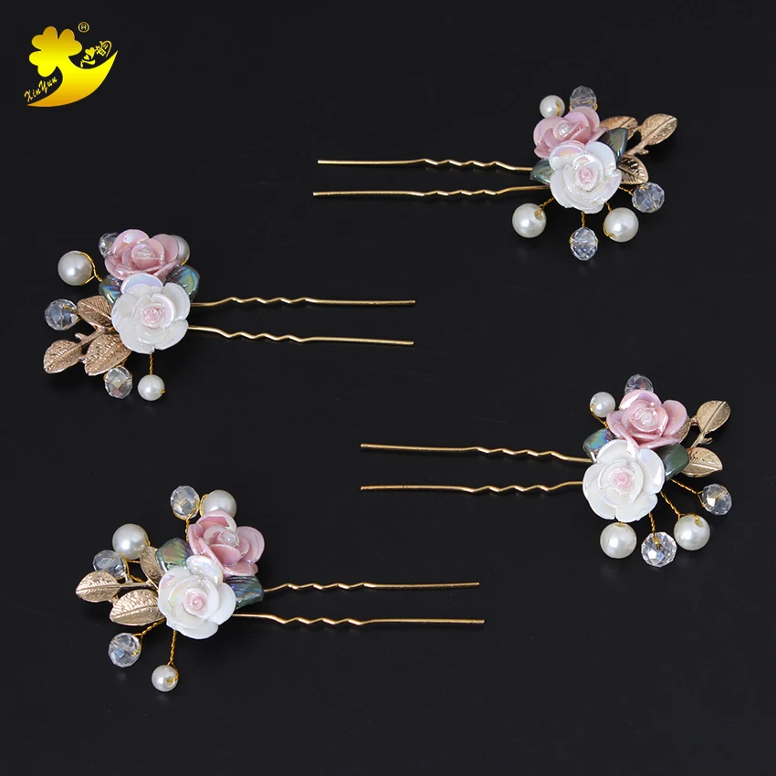 

Xinyun Rose Flower Hairpins Wedding Crystal Headdress Hot Sale Hair Accessories Wedding Crystals Pearls Beautiful Headpiece Hair