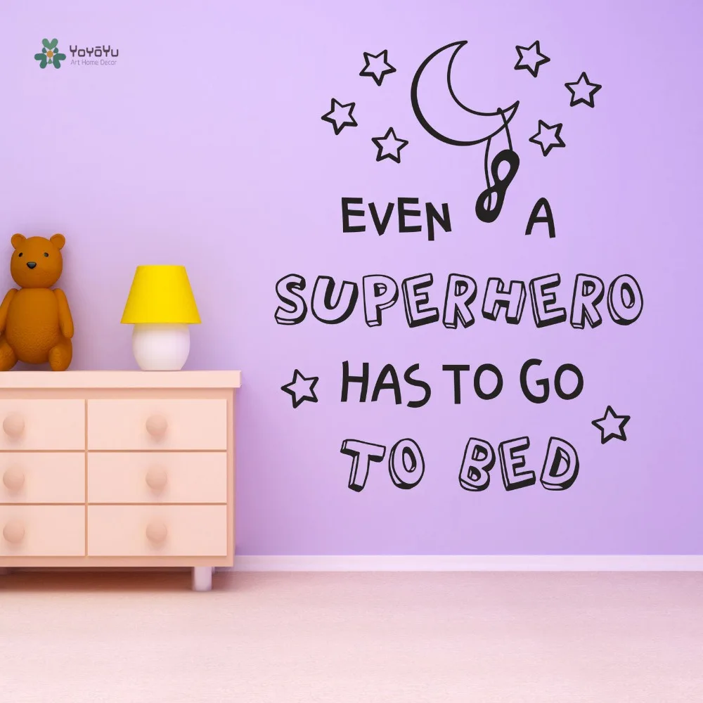 

YOYOYU Wall Decal Vinyl Hallway Removeable Wall Decoration Even a Superhero has to go to bed Girls Boys Kids Wall Sticker YO141