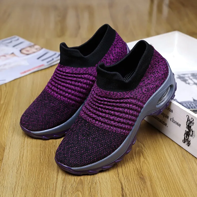 

Hot Big Size 35-42 Women Casual Knitting Sock Sneakers Stretch Flat Platform Fashion Ladies Slip On Shoes woman vulcanized shoes