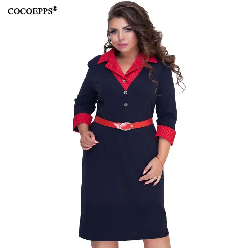COCOEPPS 6XL размера плюс женское осеннее зимнее платье офисная Повседневная Женская одежда плюс большой размер платье черное элегантное Vestidos - Цвет: Red