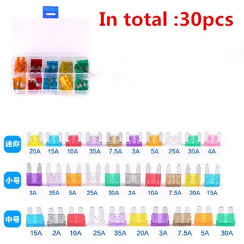 

30Pcs/lot Auto Car Truck ATC Fuse different AMP Mini,small and medium Blade Mixed Set