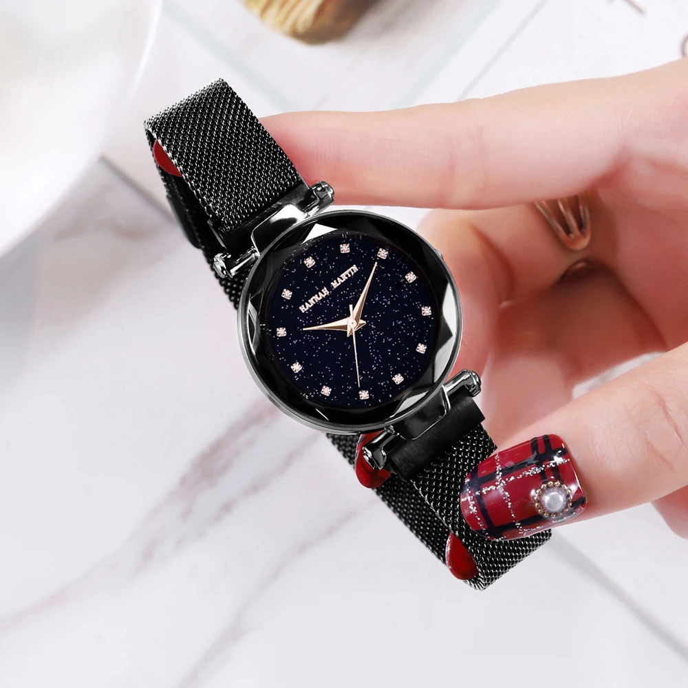 

Japan MIYOTA Movement Women Watches Starry Sky Rhinestones Stainless Steel Magnet Mesh Wristwatches Waterproof Relogio Feminino