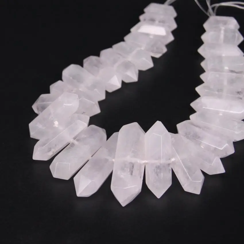 15.5"strand Large Natural White Crystal Quartz Double Point Loose Beads,Raw Gems Faceted Slice