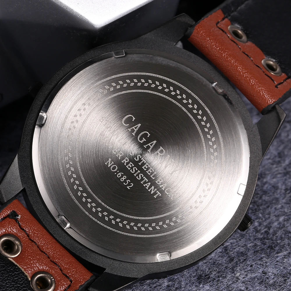 drop shipping cool big case men watches leather strap dual time zones sport mens quartz watch male clock dz style brave for men high quality (5)
