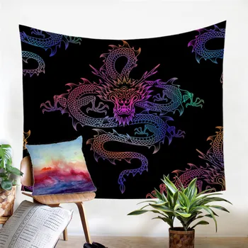 BeddingOutlet Dragon Totem Tapestry Wall Hanging Colorful Decorative Wall Art Chinese Myths Bedspreads Black Sheet 150x200cm 2