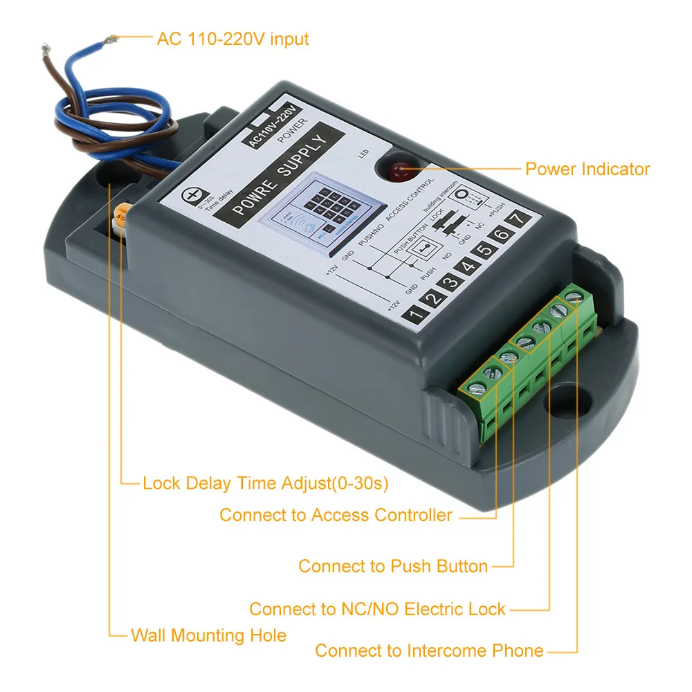 

AC110-220V to 12V/3A Power Supply Lock Delay Setting for Door Entry Access Control System