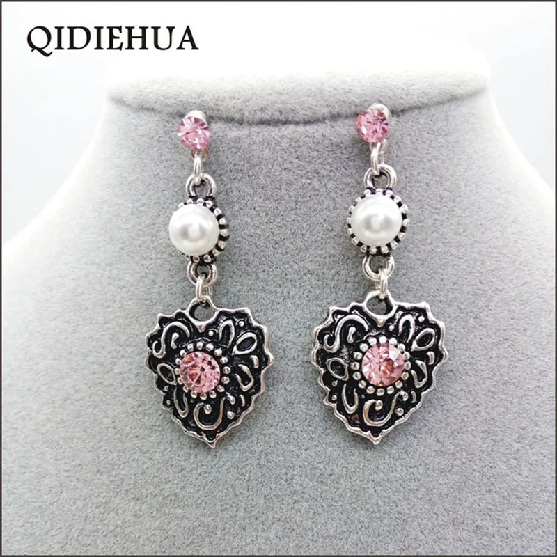 

QIDIEHUA 2018 Fashion Simple Love Heart Pearl Drop Earrings For Women Vintage Brincos Earrings Jewelry Wholesale Free Shipping