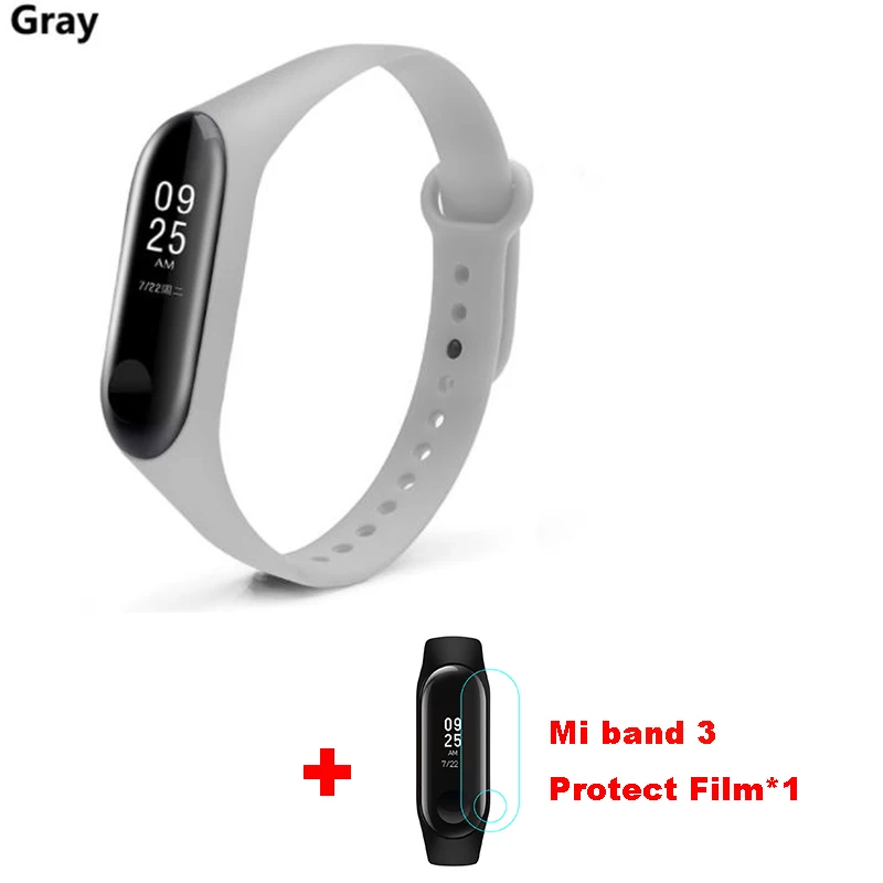 Mi band 3 силиконовый ремешок на запястье для оригинального Xiaomi mi Band 3 mi 3 умный сменный ремешок на запястье mi band 3 с защитой экрана - Цвет: Gray