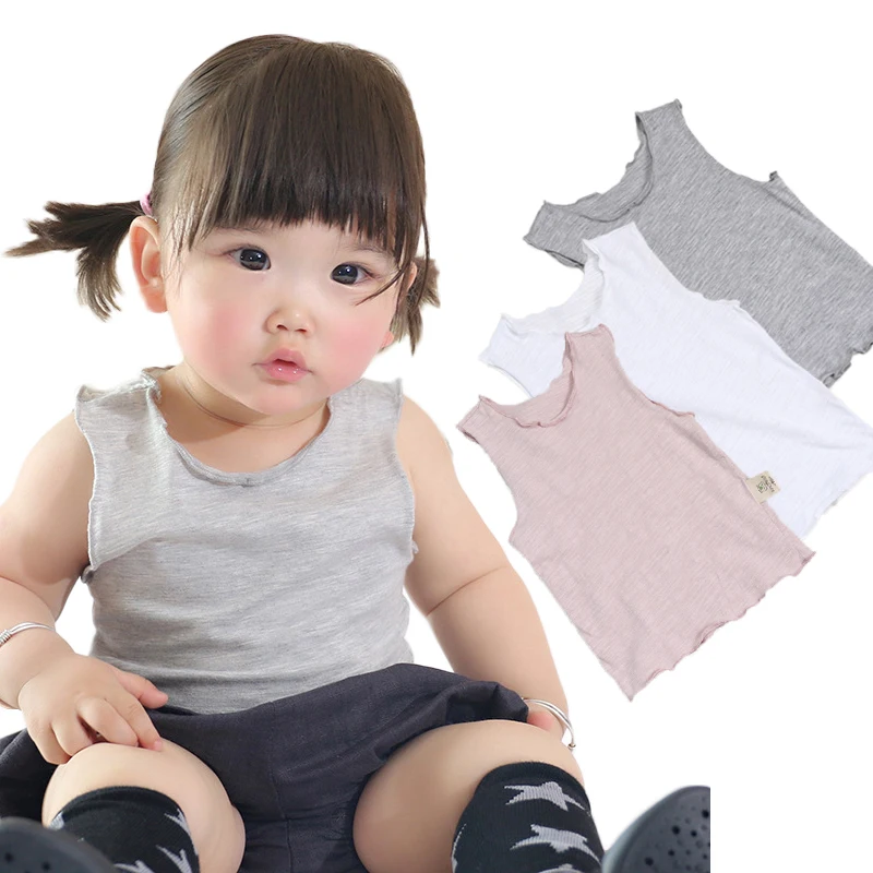 Летняя футболка для девочек хлопковая футболка без рукавов для маленьких девочек топы с оборками, футболки для малышей, мягкий жилет, детская майка, майка Bebe