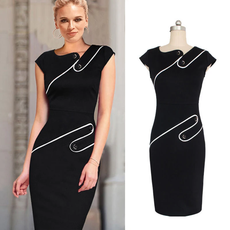 LunaJany Womens Chic V-Neck Casual Every Day Wear to Work Midi Dress