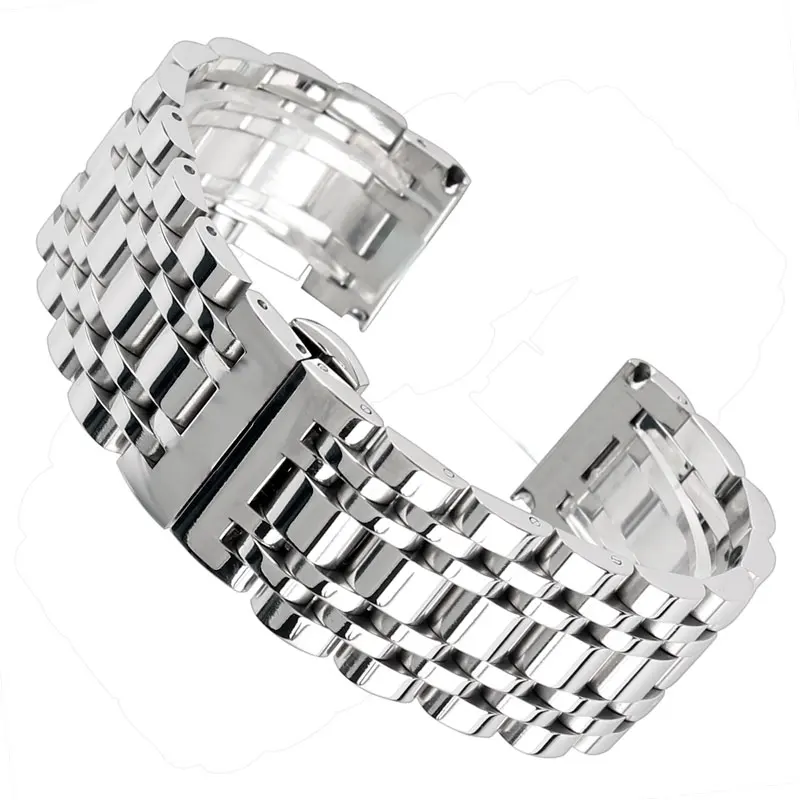 

High Quality Silver 20mm 22mm 24mm Watchband Stainless Steel with Push Button Hidden Clasp Band Strap Bracelet + 2 Spring Bars