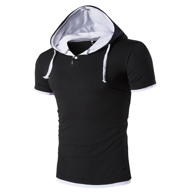 New Hooded T shirt Men Tee shirt Homme Summer Brand Black Slim Fit ...