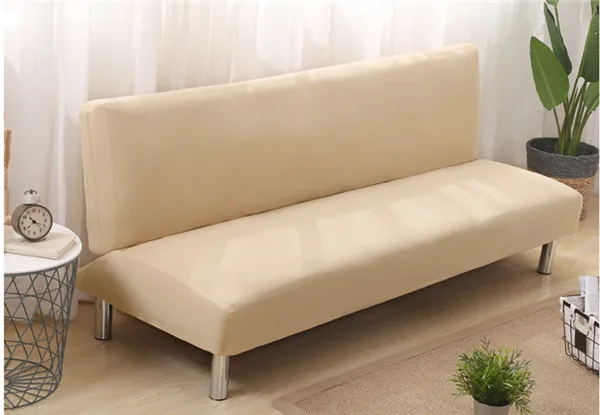 Эластичный Универсальный складной диван-кровать, однотонная плотная накидка, нескользящий диван с подлокотниками, пылезащитный чехол, чехол для дивана - Цвет: Beige
