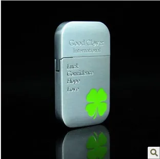 Lucky Clover Silver Metal Flint Gas Lighter for Smoking Refillable Butane Cigarette Lighters Novelty Gadget Flame | Дом и сад