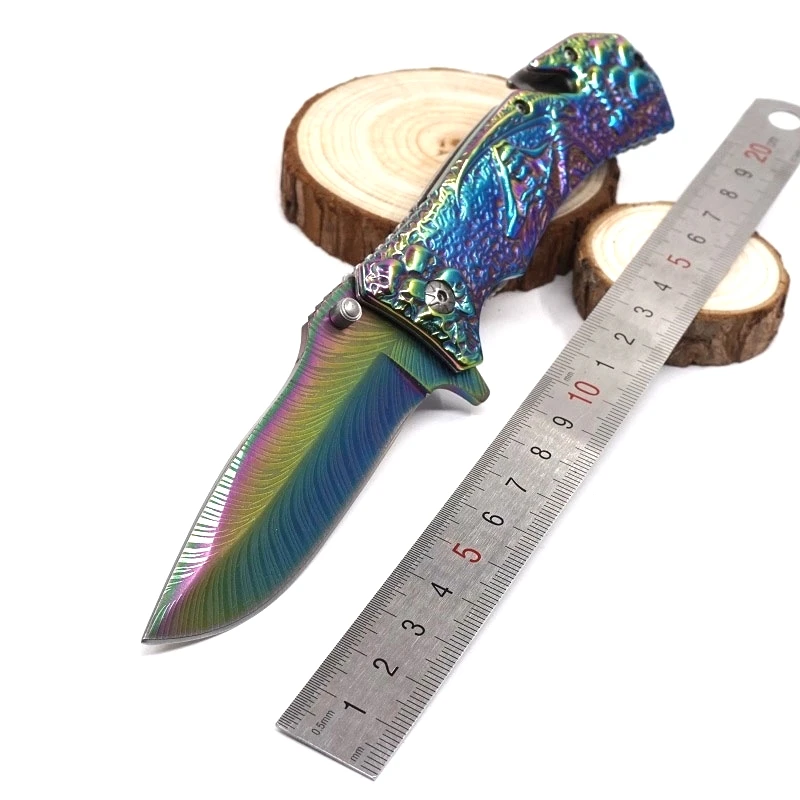 Складной карманный нож тактический нож для выживания титановые охотничьи походные ножи 5Cr15Mov Радужный цвет спасательный EDC Мультитул